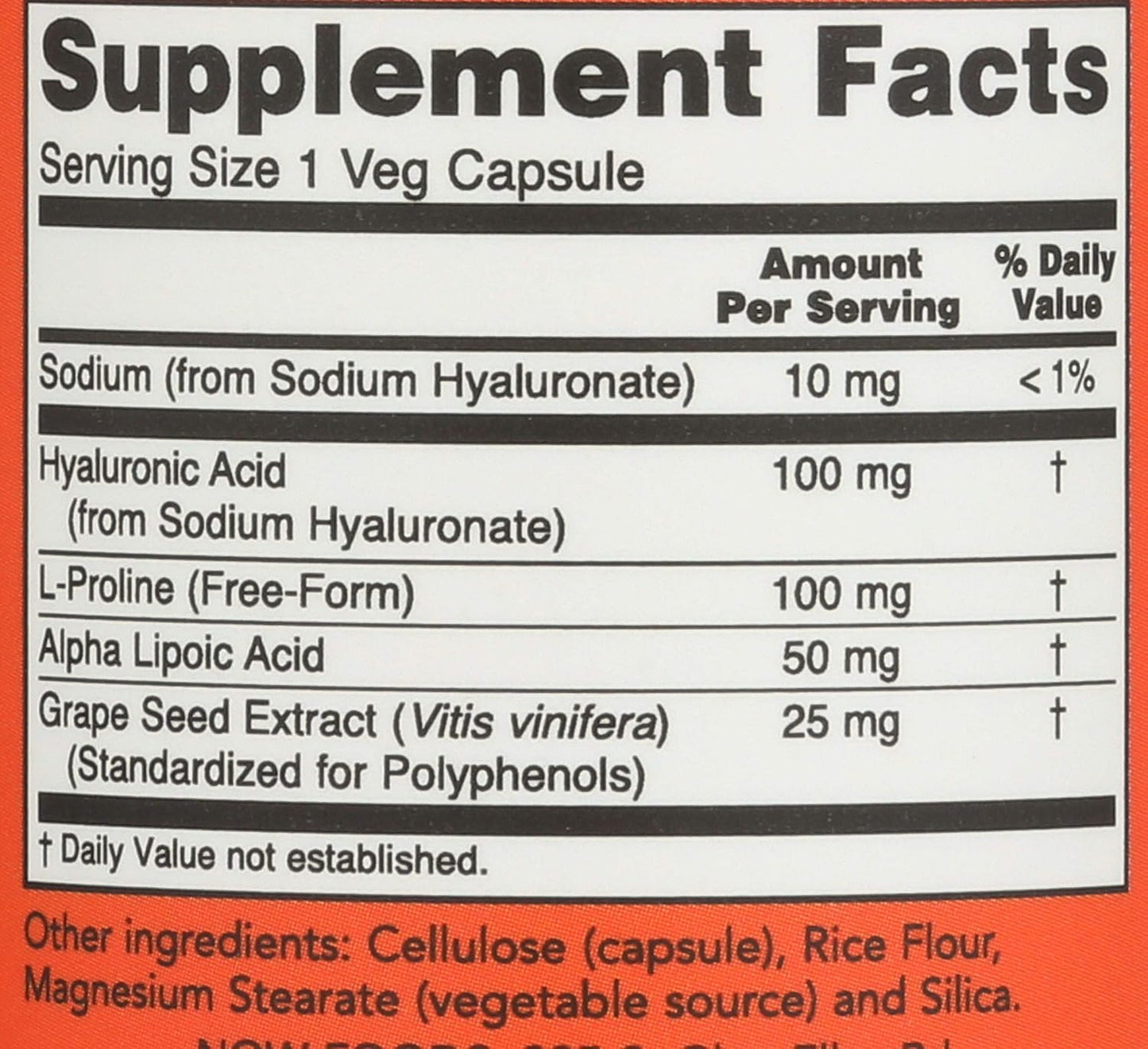 Now Foods Double Strength Hyaluronic Acid 100mg, 60 Vegetarian Capsules