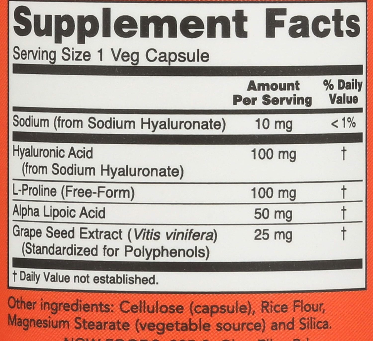 Now Foods Double Strength Hyaluronic Acid 100mg, 60 Vegetarian Capsules