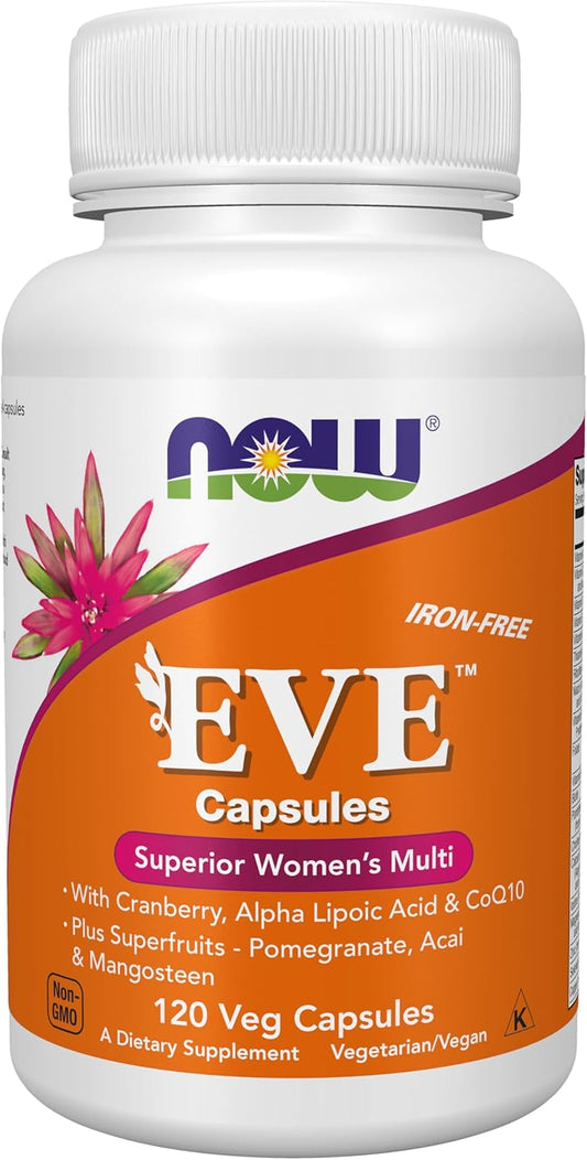 NOW Foods Eve™ Women's Multivitamin with Cranberry, Alpha Lipoic Acid, CoQ10, Superfruits - Pomegranate, Acai, Mangosteen - 120 Veg Capsules