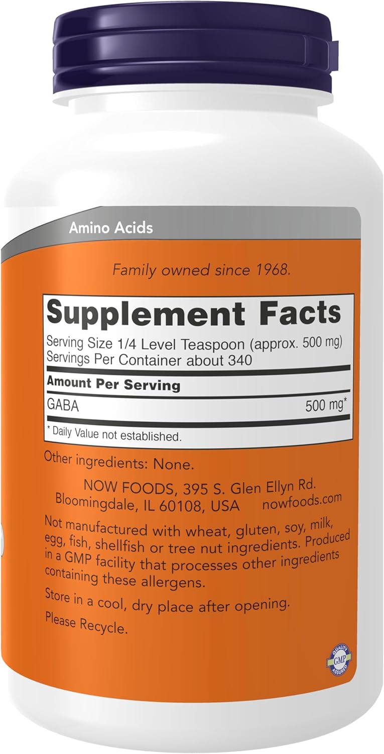 NOW Foods GABA Powder - Neurotransmitter Support Supplement, 6-Ounce Jar