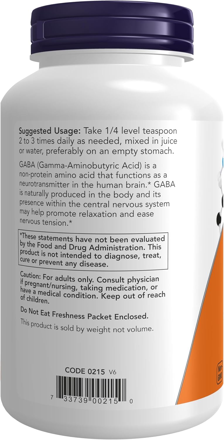 NOW Foods GABA Powder - Neurotransmitter Support Supplement, 6-Ounce Jar