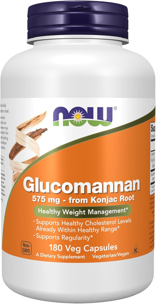 NOW Foods Glucomannan Supplements for Healthy Weight Management and Regularity - 180 Veg Capsules