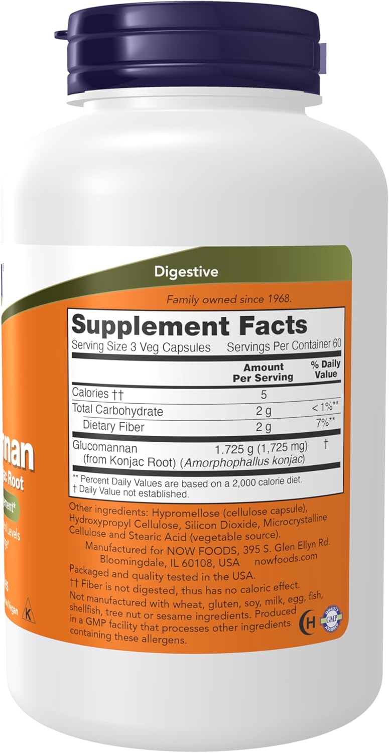 NOW Foods Glucomannan Supplements for Healthy Weight Management and Regularity - 180 Veg Capsules