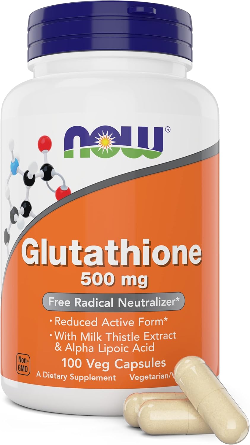 NOW Foods Glutathione 500mg Vegan Capsules with Milk Thistle & Alpha Lipoic Acid - GSH Supplement