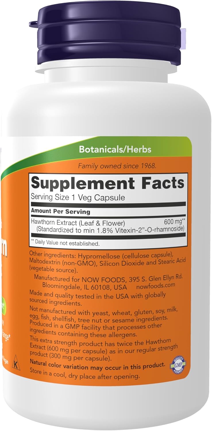 NOW Foods Hawthorn Extract 600 mg - Extra Strength Cardiovascular Support - 90 Veg Capsules