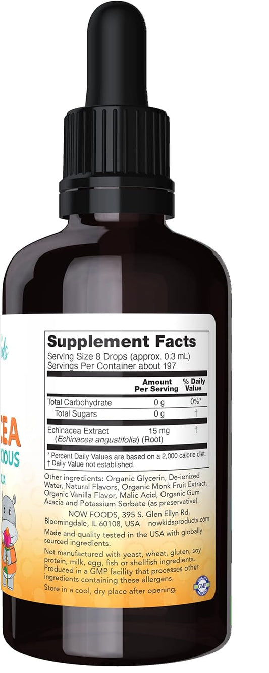 NOW Foods Kids Liquid Echinacea Supplement with Dropper - Immune System Support for Kids - 2 Fl Oz, Pack of 2