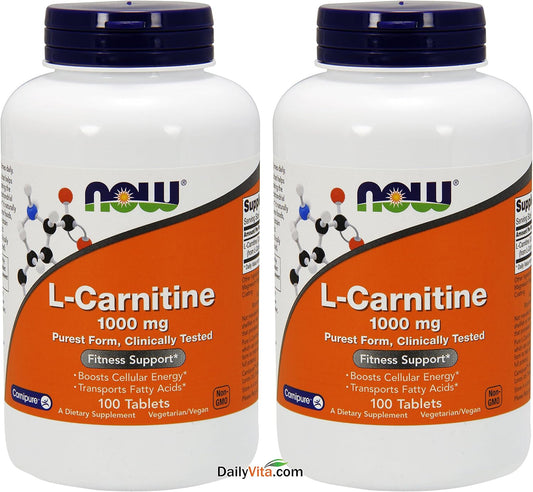 NOW Foods L-Carnitine Tartrate 1000mg - 200 Tablets, Double Pack for Enhanced Fitness Support