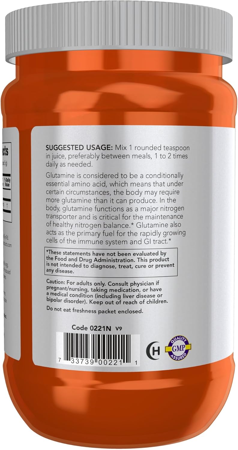 NOW Foods L-Glutamine Pure Powder 1lb - Amino Acid Nitrogen Transporter for Sports Nutrition