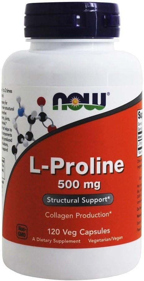 NOW Foods L-Proline 500 mg - 120 Vegetarian Capsules for Joint Health and Collagen Production