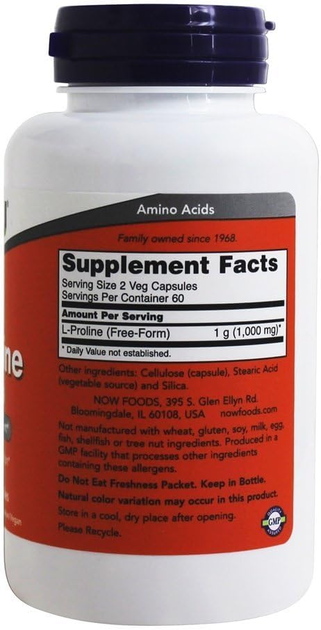 NOW Foods L-Proline 500 mg - 120 Vegetarian Capsules for Joint Health and Collagen Production