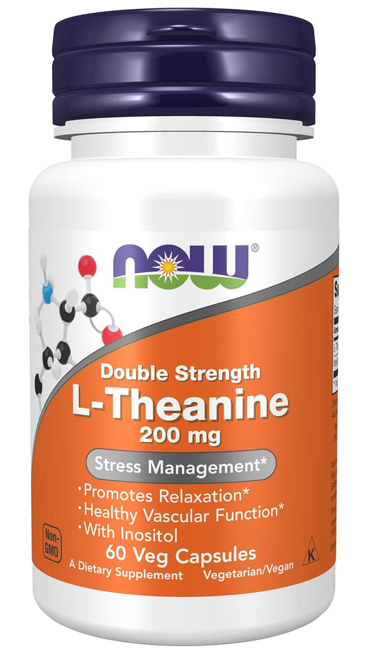 Now Foods L-Theanine 200 mg for Stress Management - 120 Vegetarian Capsules