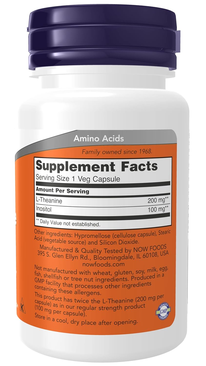 Now Foods L-Theanine 200 mg for Stress Management - 120 Vegetarian Capsules