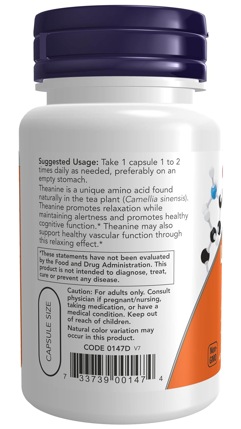 Now Foods L-Theanine 200 mg for Stress Management - 120 Vegetarian Capsules