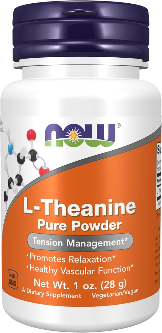 NOW Foods L-Theanine Pure Powder Supplement for Tension Management - Amino Acid Powder, 1-Ounce Size