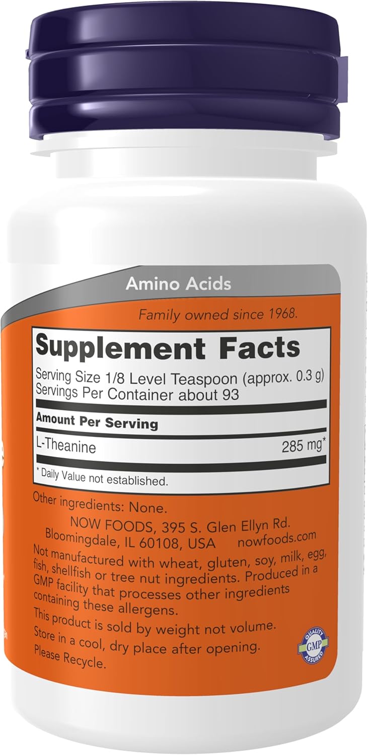 NOW Foods L-Theanine Pure Powder Supplement for Tension Management - Amino Acid Powder, 1-Ounce Size