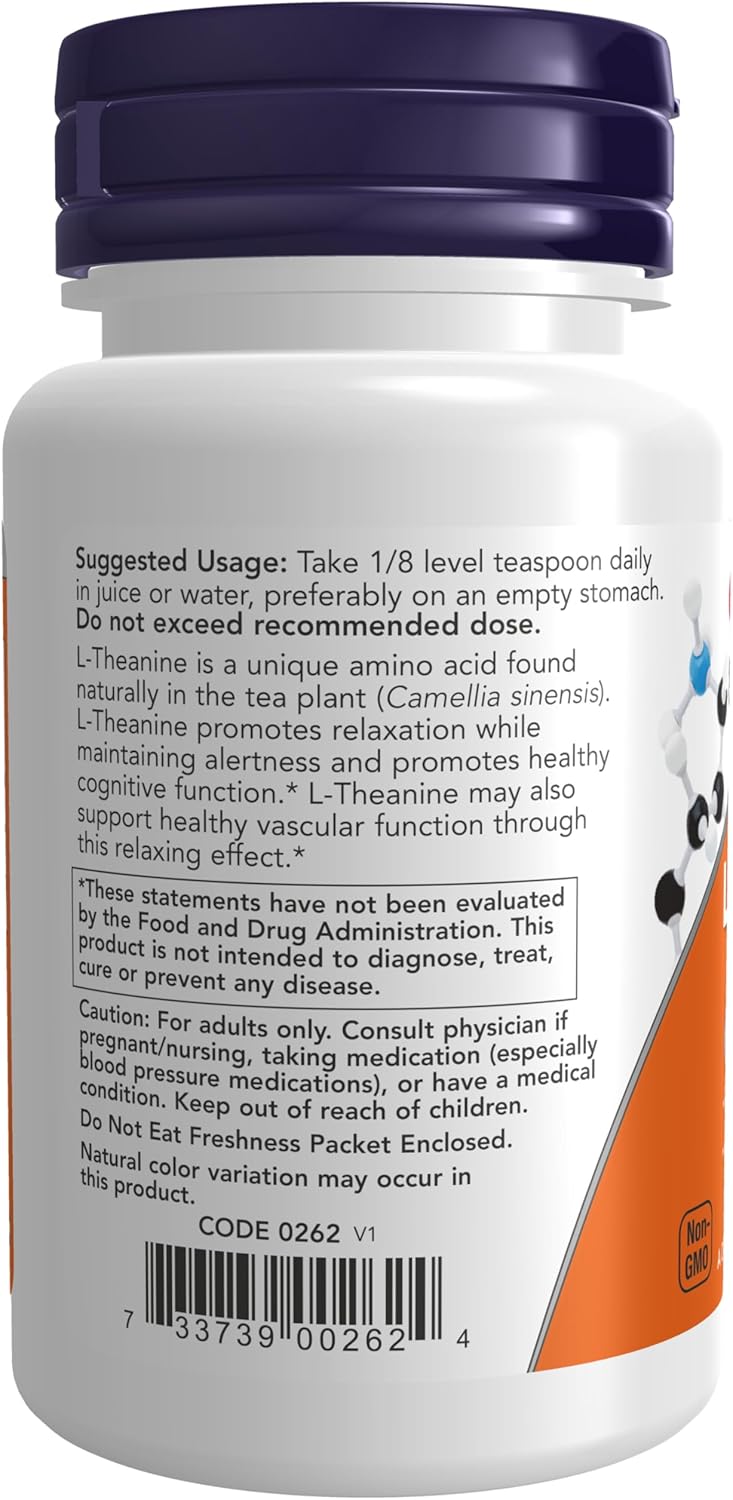 NOW Foods L-Theanine Pure Powder Supplement for Tension Management - Amino Acid Powder, 1-Ounce Size