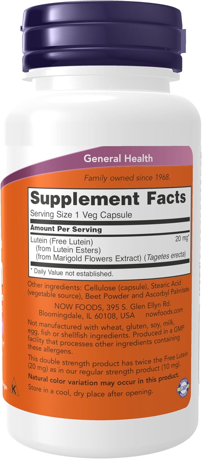 NOW Foods Lutein 20 mg Supplement with Free Lutein Esters - 90 Veg Capsules