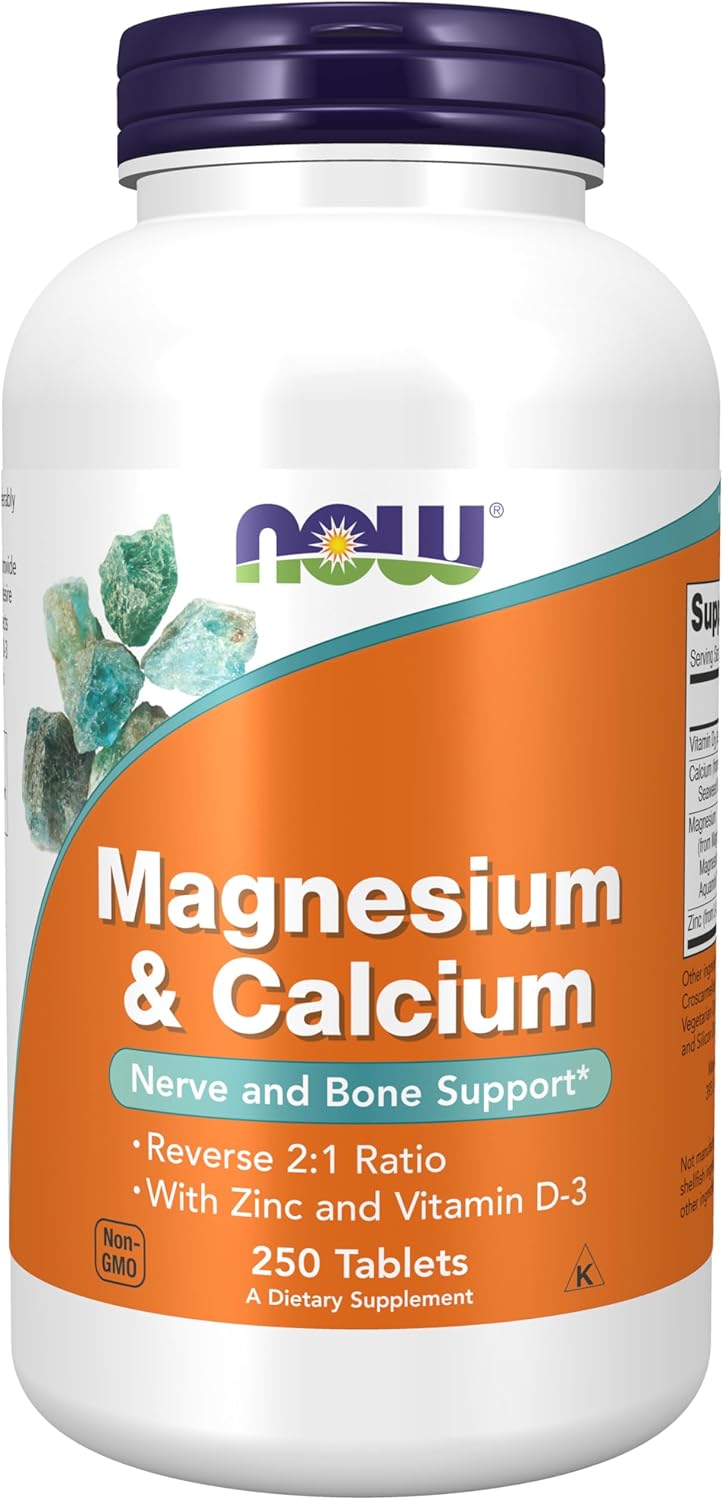 NOW Foods Magnesium & Calcium Supplement with Zinc and Vitamin D-3 for Nerve and Bone Support - 250 Tablets