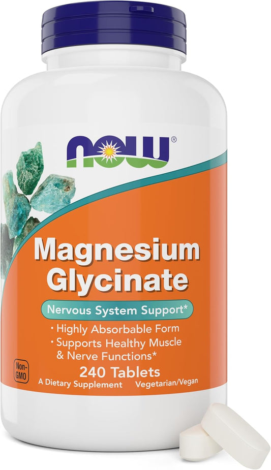 Now Foods Magnesium Glycinate Tablets - Promotes Healthy Muscle and Nerve Function - 240 Count Non-GMO Formula