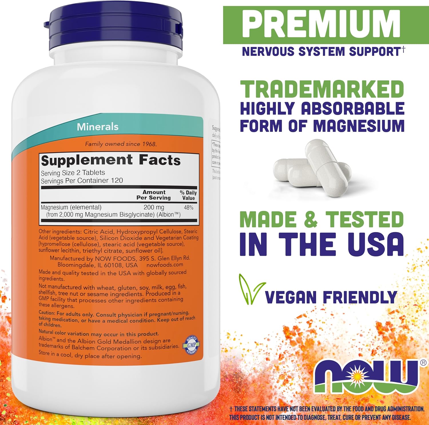Now Foods Magnesium Glycinate Tablets - Promotes Healthy Muscle and Nerve Function - 240 Count Non-GMO Formula