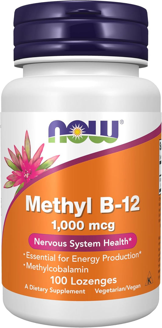 NOW Foods Methyl B-12 (Methylcobalamin) 1,000 mcg Lozenges for Nervous System Health - 100 Count