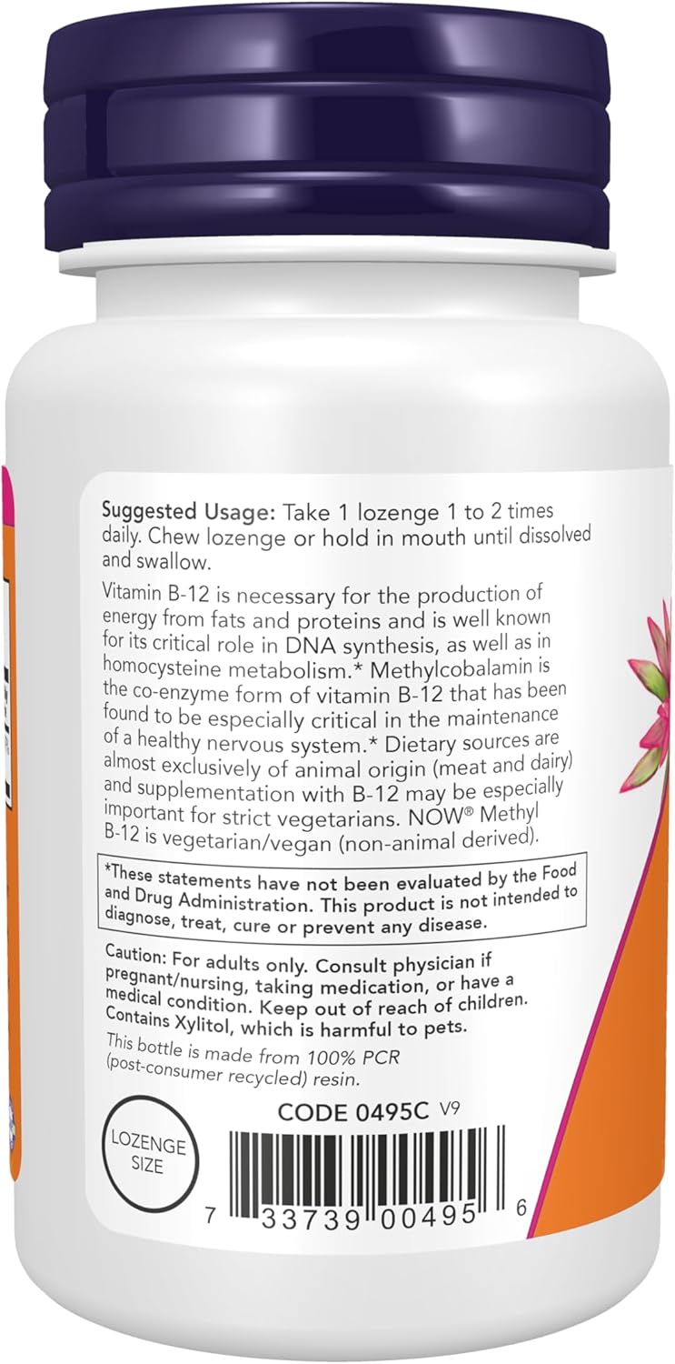 NOW Foods Methyl B-12 (Methylcobalamin) 1,000 mcg Lozenges for Nervous System Health - 100 Count