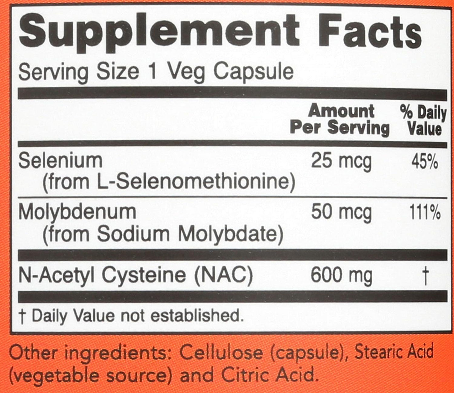 Now Foods NAC 600mg Capsules, 100 Count - N-Acetyl Cysteine Dietary Supplement