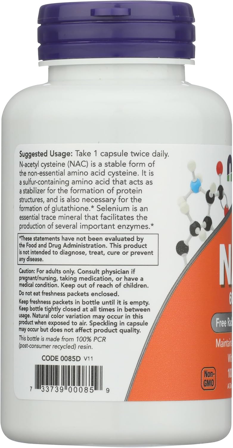 Now Foods NAC 600mg Capsules, 100 Count - N-Acetyl Cysteine Dietary Supplement