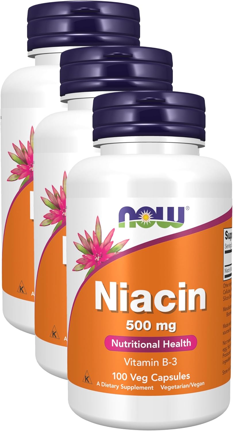 NOW Foods Niacin (Vitamin B-3) 500 mg Capsules - Pack of 3 - Essential B-Group Vitamin for Nutritional Health - NOW Supplements