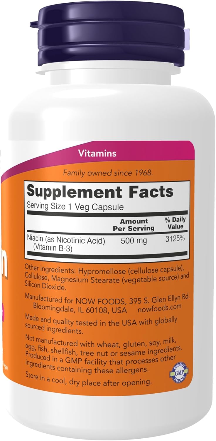 NOW Foods Niacin (Vitamin B-3) 500 mg Capsules - Pack of 3 - Essential B-Group Vitamin for Nutritional Health - NOW Supplements