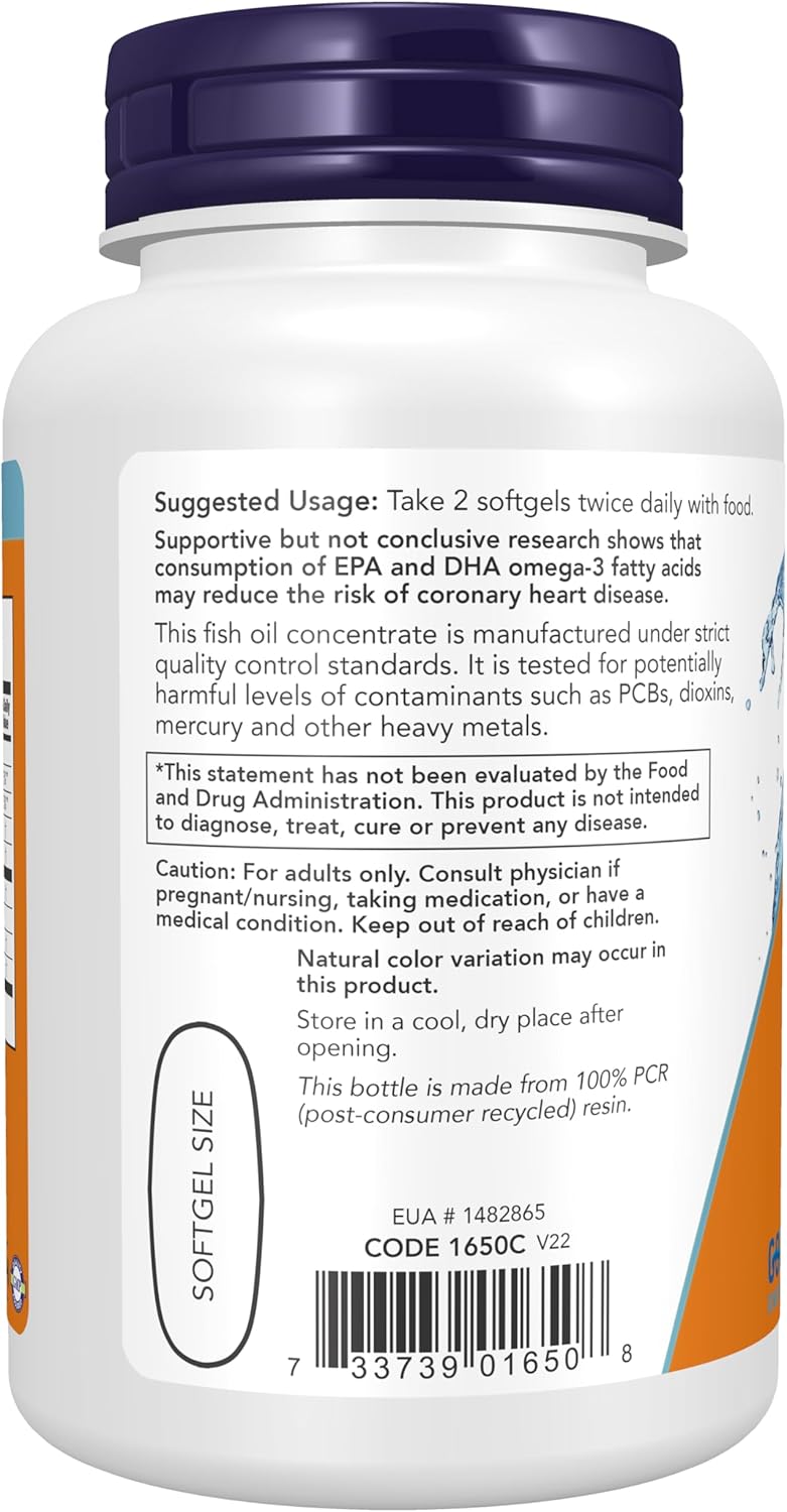 NOW Foods Omega-3-200 Softgels - Value Pack of 2 - High Quality Fish Oil Supplement for Heart Health and Brain Function