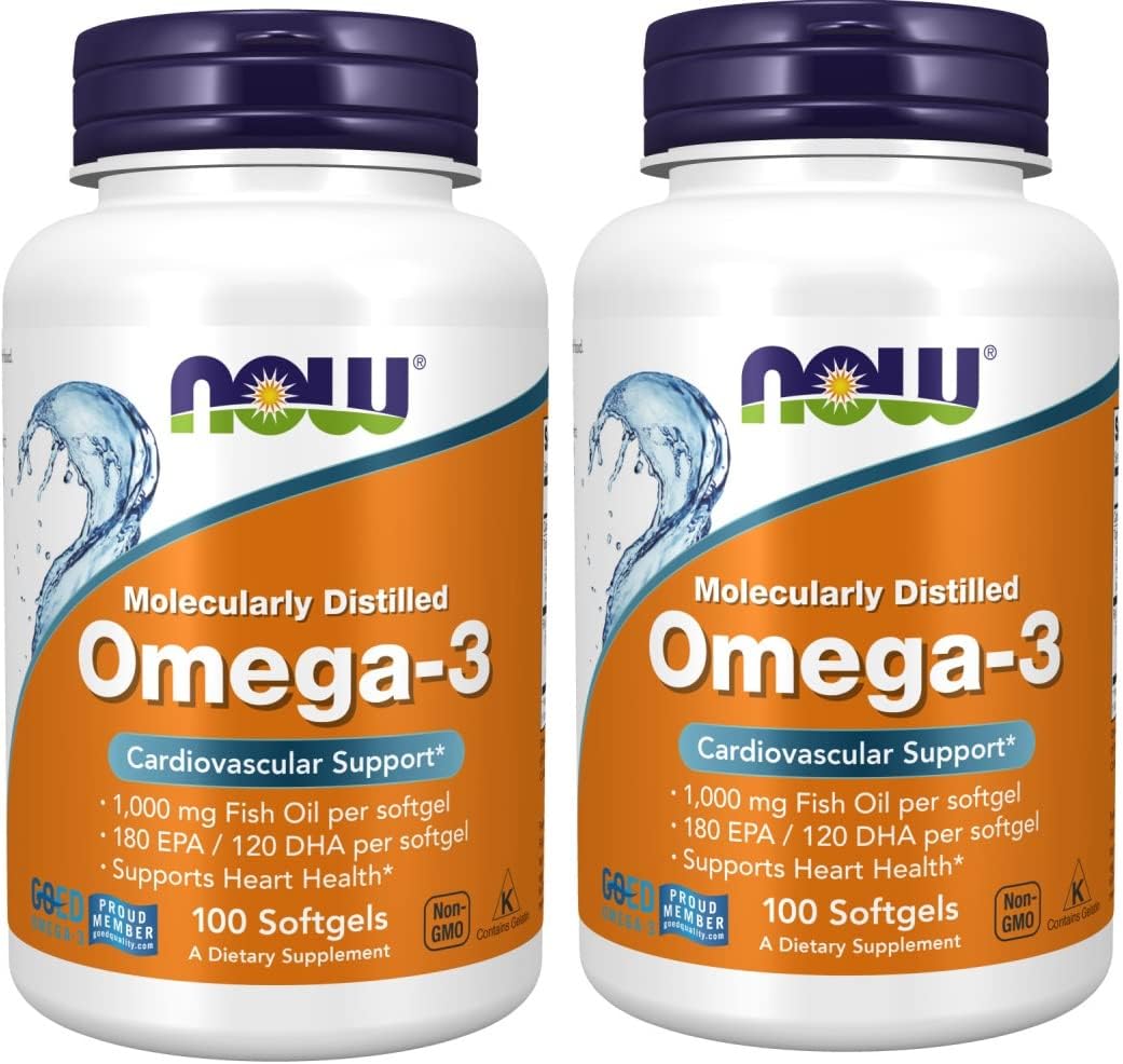 NOW Foods Omega-3 2000mg Softgels, 200 Count (Pack of 2) - High Potency Fish Oil Supplement