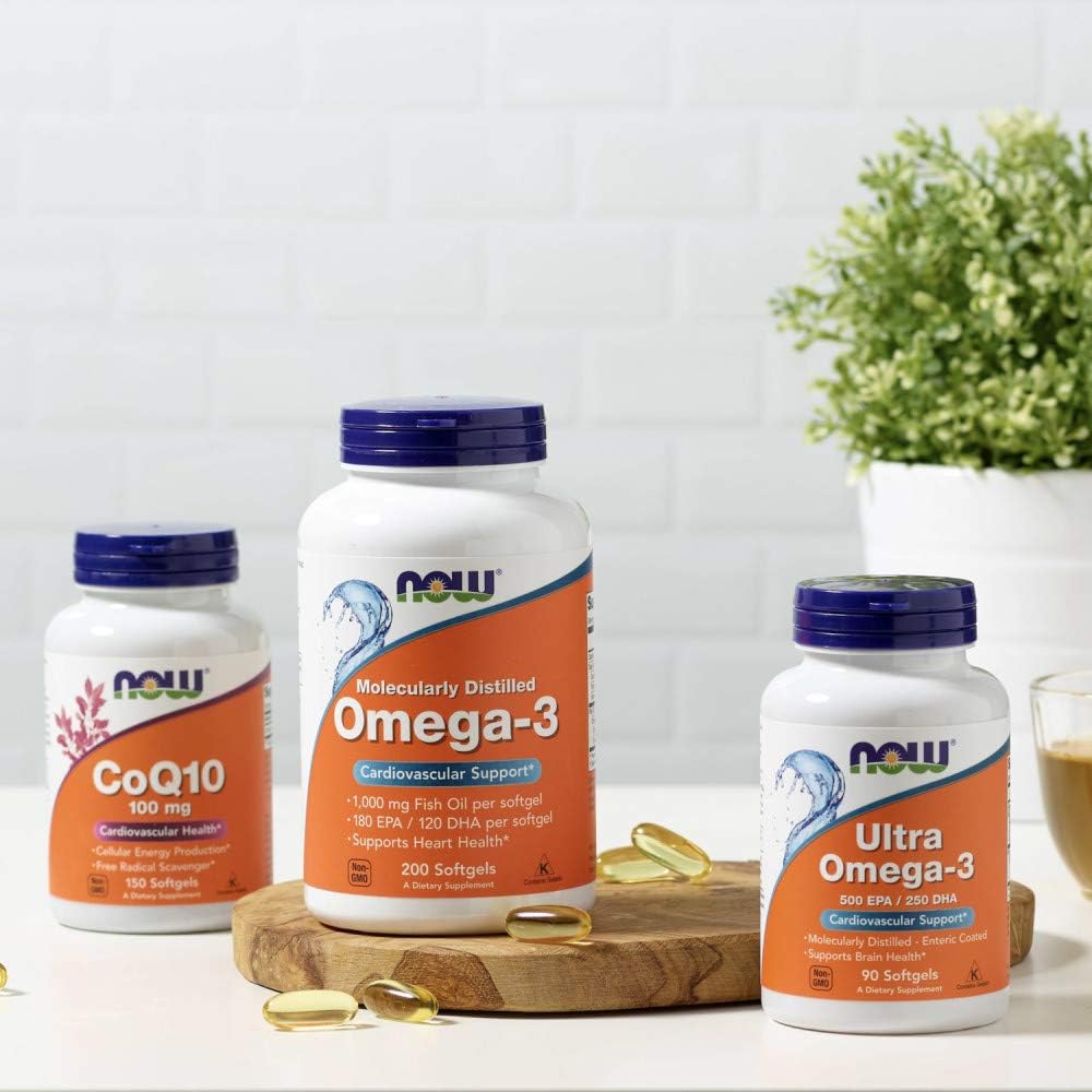 NOW Foods Omega-3 2000mg Softgels, 200 Count (Pack of 2) - High Potency Fish Oil Supplement