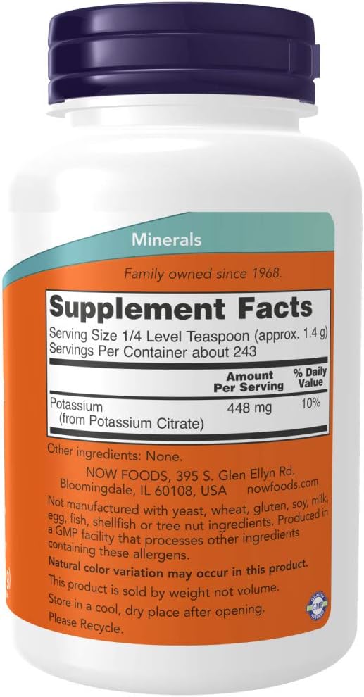 Now Foods Potassium Citrate Powder 12 Ounce - Pure Supplement for Electrolyte Balance and Muscle Function