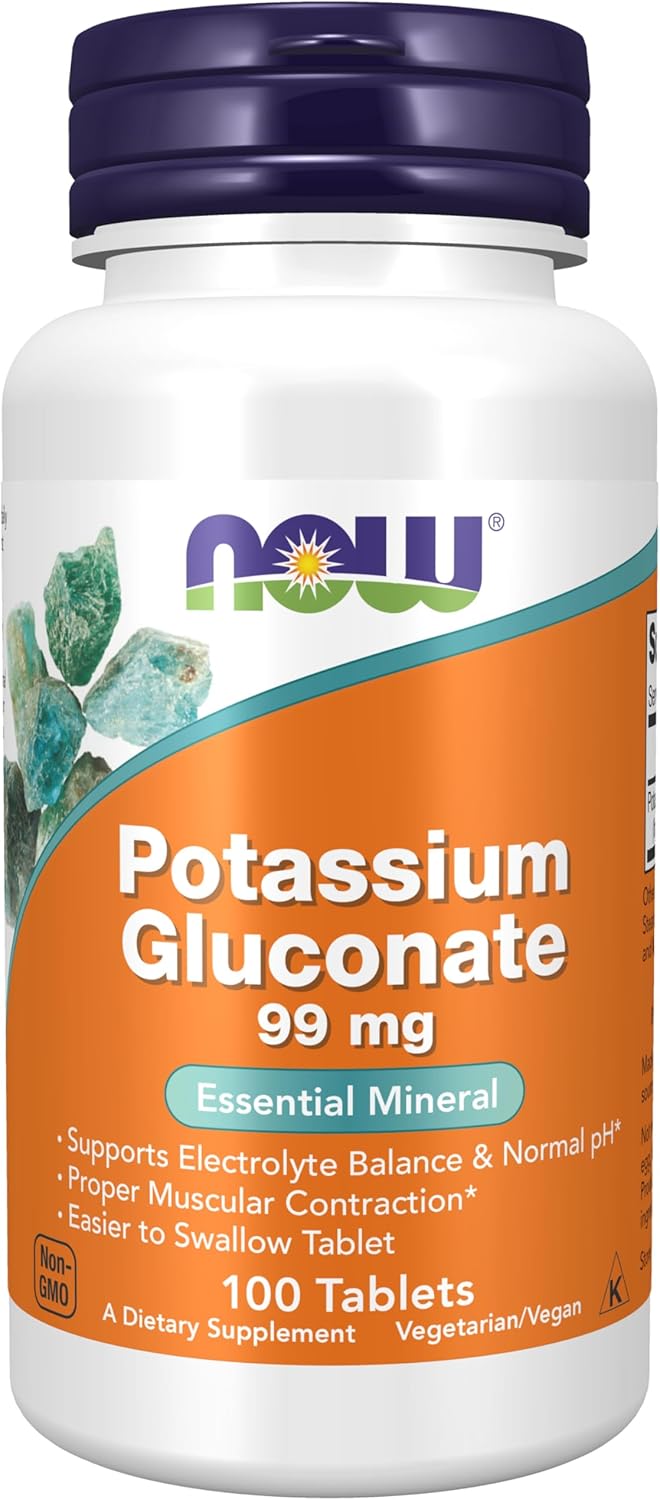 NOW Foods Potassium Gluconate 99mg Tablets - Easy to Swallow Essential Mineral Supplement