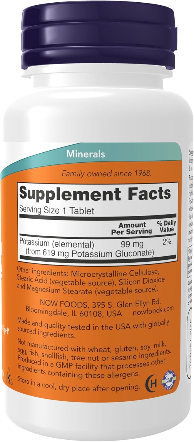 NOW Foods Potassium Gluconate 99mg Tablets - Easy to Swallow Essential Mineral Supplement