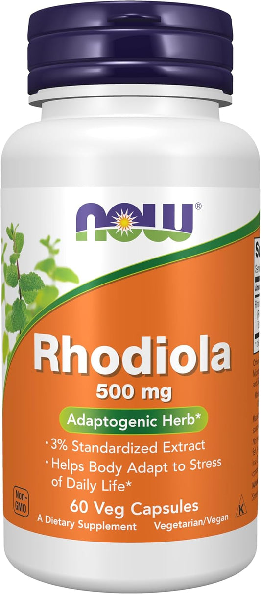 NOW Foods Rhodiola 500mg Capsules - Adaptogenic Herb for Daily Stress Support - 60 Veg Capsules