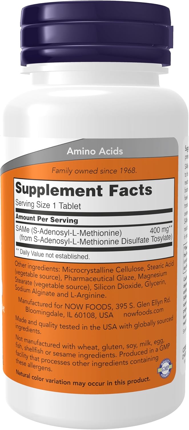 NOW Foods SAMe 400 mg Tablets for Nervous System Support - 60 Count