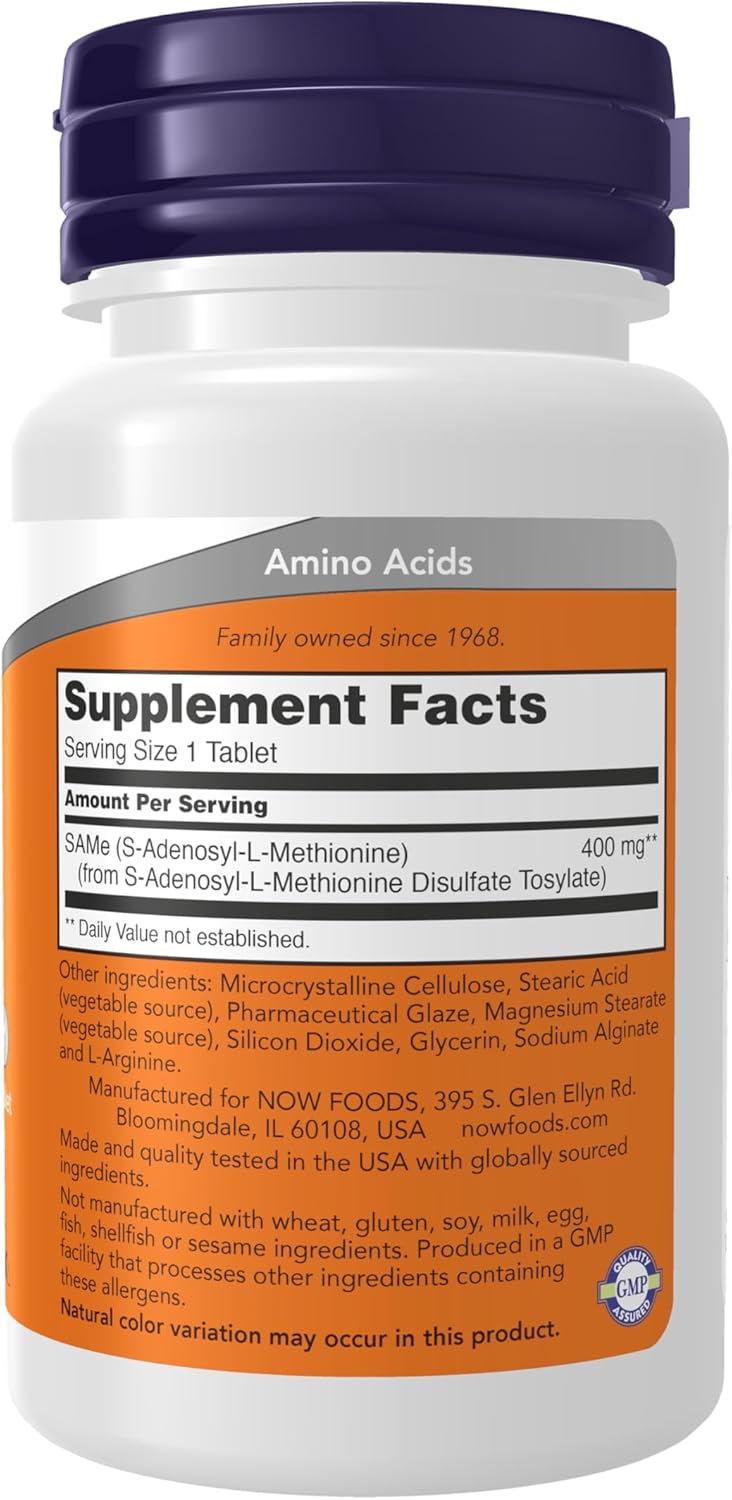 NOW Foods SAMe 400mg Tablets for Nervous System Support - 30 Count