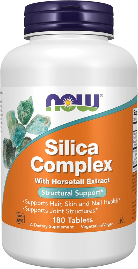 NOW Foods Silica Complex with Horsetail Extract - 180 Tablets for Hair, Skin, and Nail Health