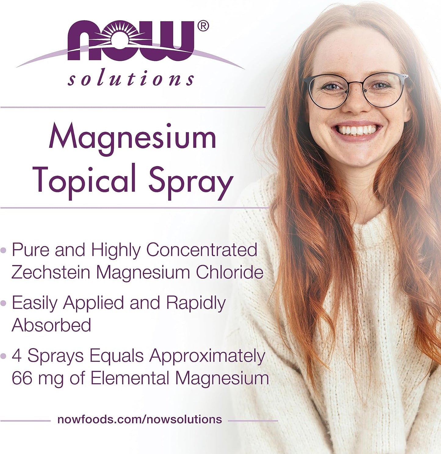 NOW Foods Solutions Magnesium Topical Spray - Highly Concentrated 8 Fl Oz - Ancient Zechstein Seabed Formula