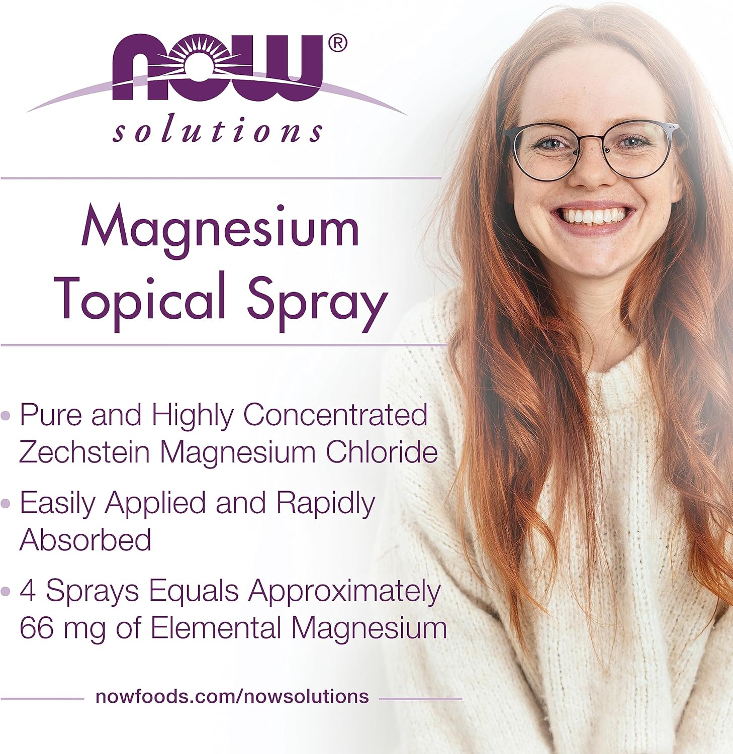 NOW Foods Solutions Magnesium Topical Spray - Highly Concentrated 8 Fl Oz - Ancient Zechstein Seabed Formula