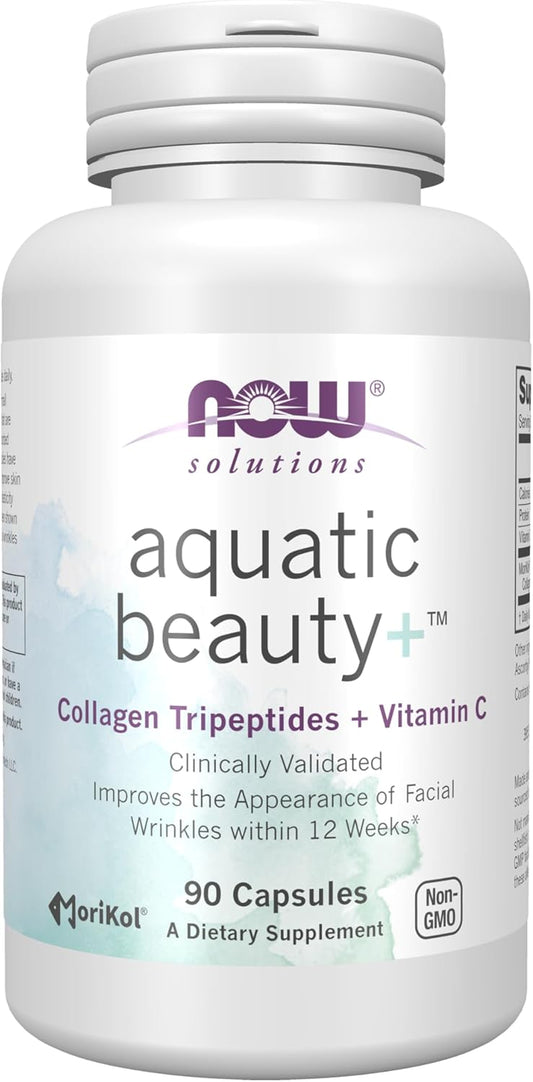 NOW Foods Solutions Marine Collagen & Vitamin C Capsules - Skin Youth Supplement, Non-GMO, 60 Count