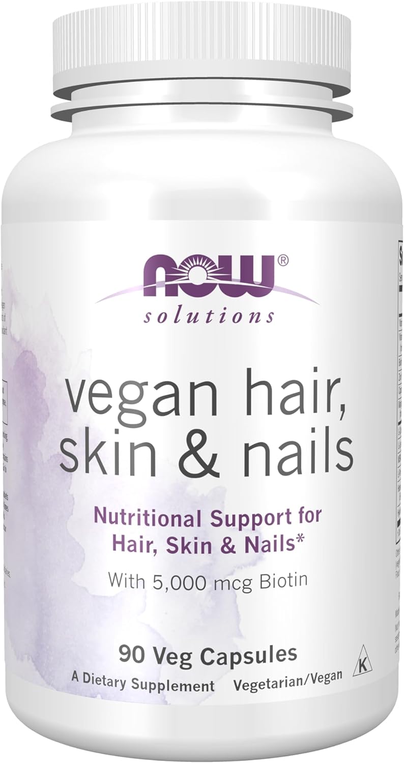 NOW Foods Solutions, Vegan Hair, Skin & Nails Support - 5,000 mcg Biotin - 90 Veg Capsules