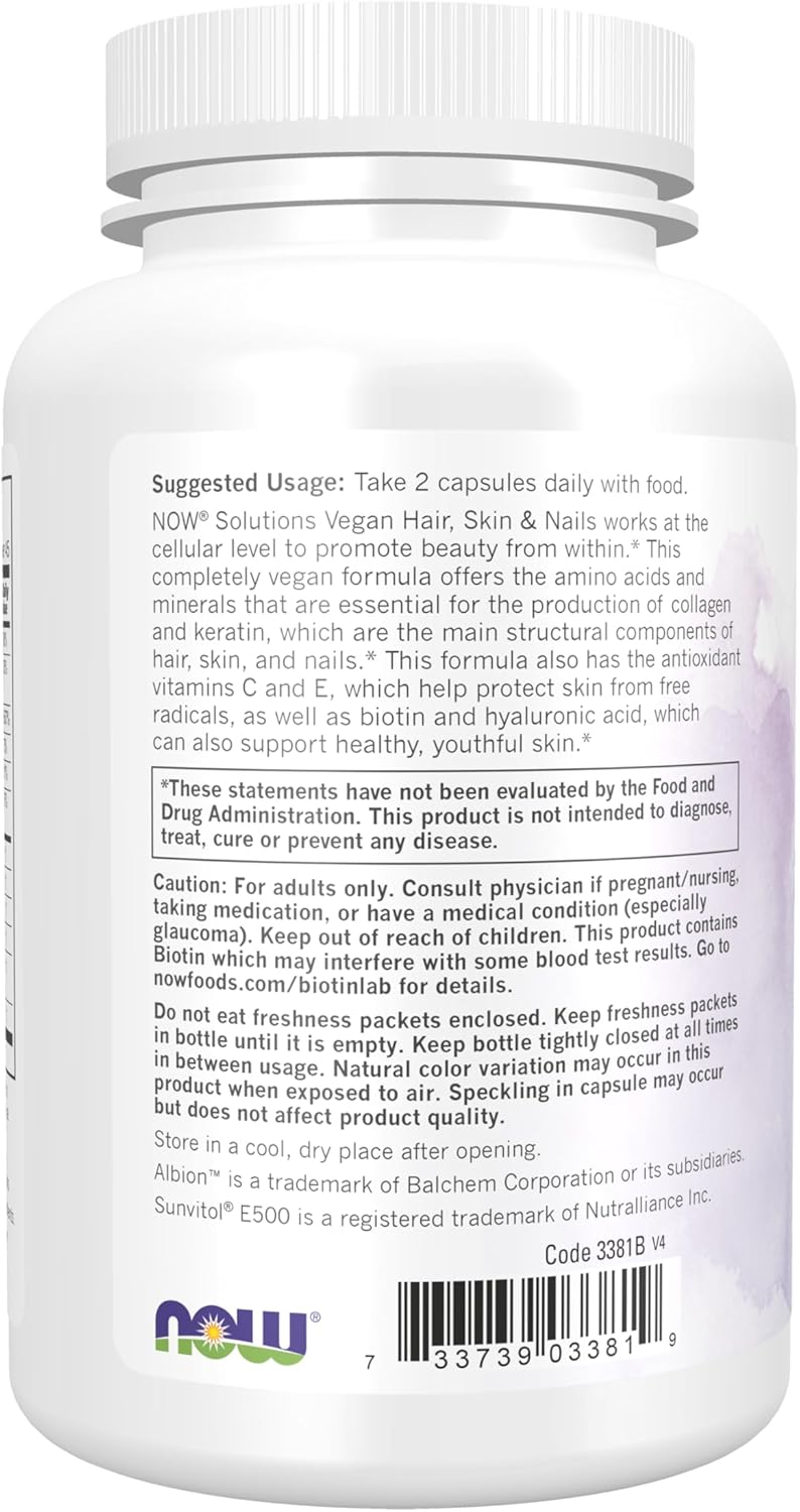 NOW Foods Solutions, Vegan Hair, Skin & Nails Support - 5,000 mcg Biotin - 90 Veg Capsules