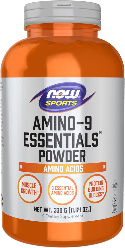 NOW Foods Sports Nutrition Amino-9 Essentials Powder - 330g for Enhanced Protein Synthesis and Amino Acids