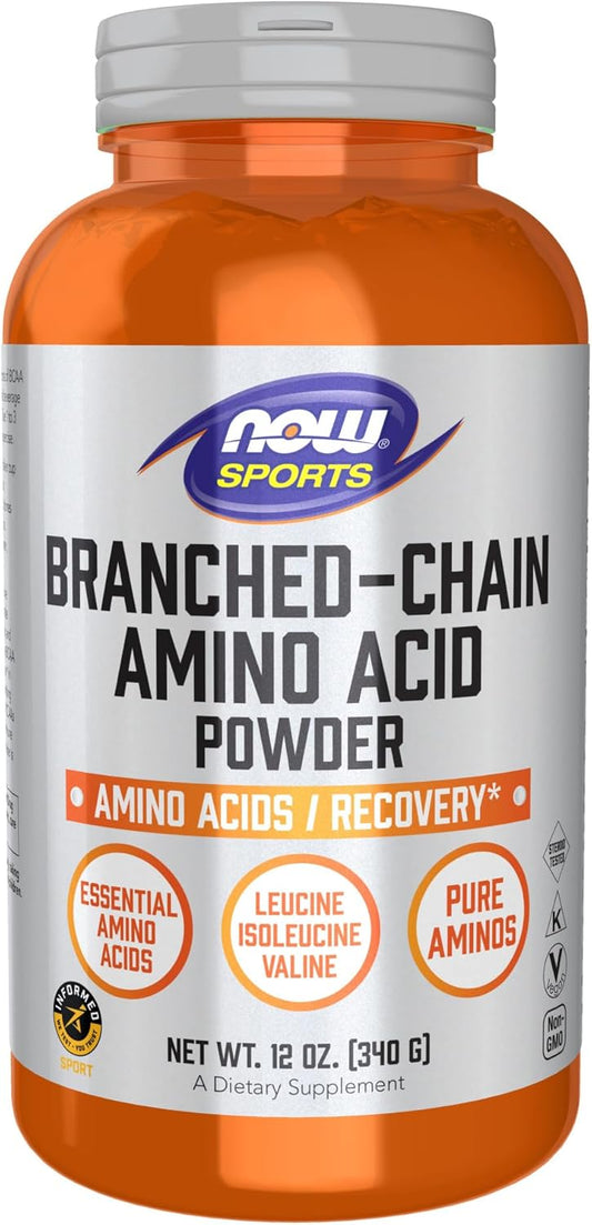 NOW Foods Sports Nutrition BCAA Powder, Essential Amino Acids for Muscle Recovery, 12-Ounce