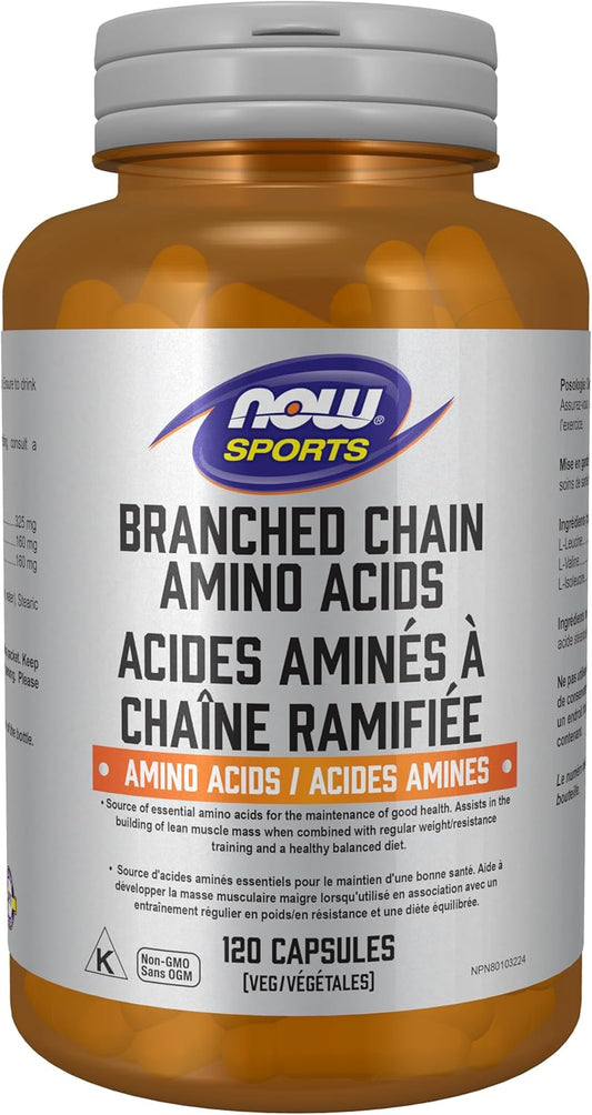 NOW Foods Sports Nutrition BCAA Supplement, 120 Vegetarian Capsules with Leucine, Isoleucine, and Valine
