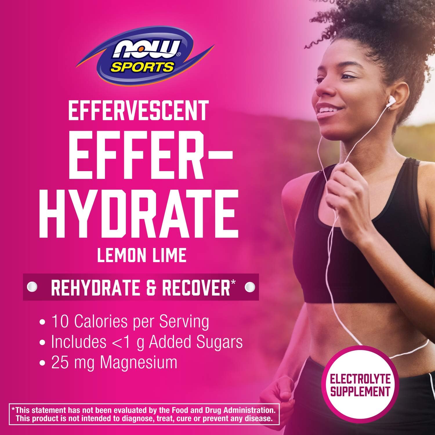 NOW Foods Sports Nutrition Effer-Hydrate Effervescent Electrolyte Supplement Lemon Lime Tablets for Recovery