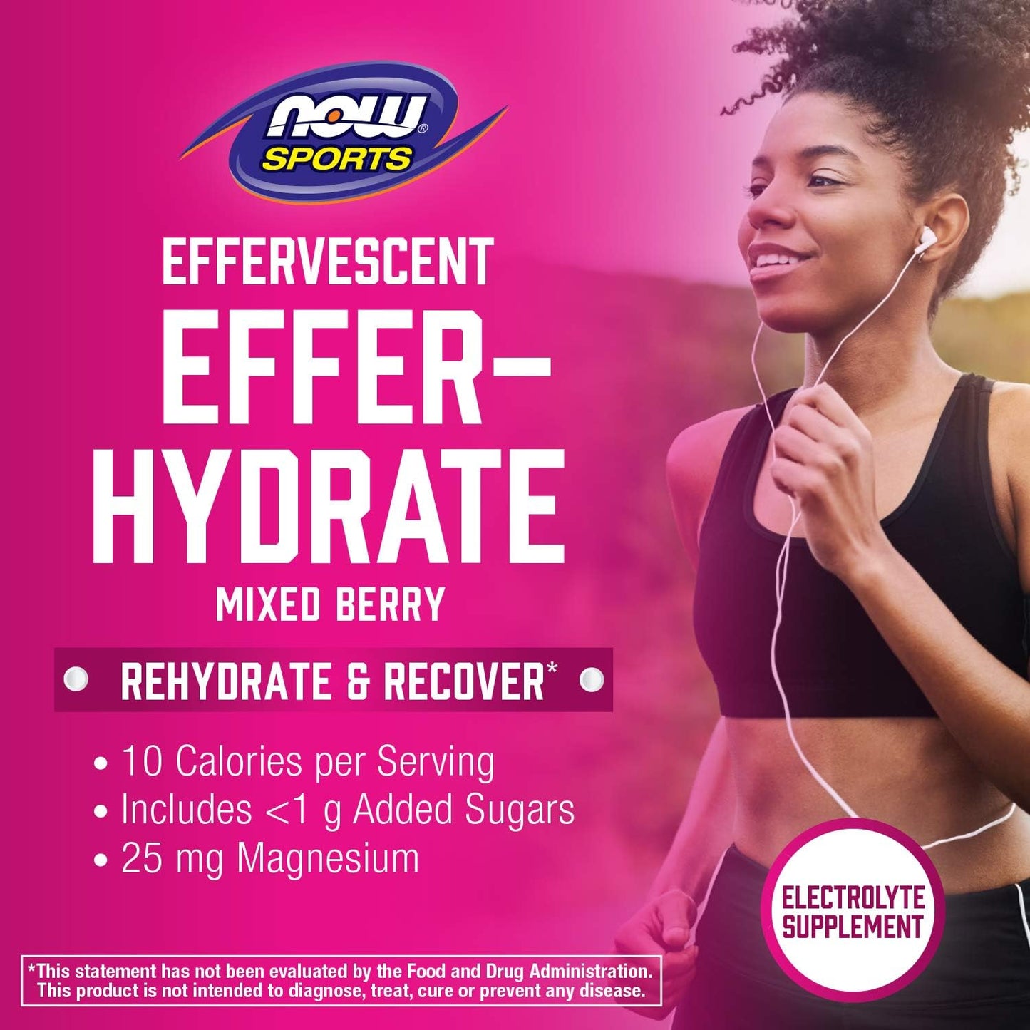 NOW Foods Sports Nutrition Effer-Hydrate Mixed Berry Electrolyte Supplement - 10 Tablets for Recovery and Hydration